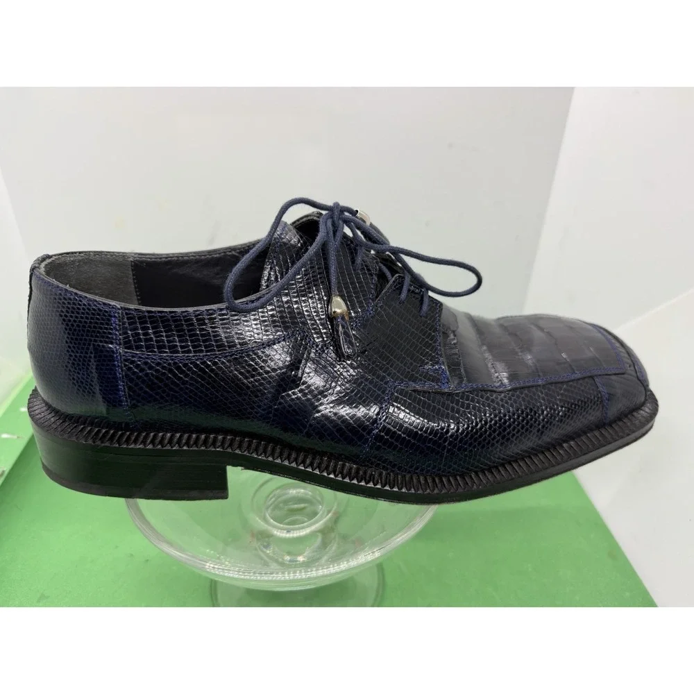 David Eden Men's Genuine Lizard Leather Derby Blue Dress Shoes Men 8.5 Luxury